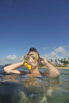 Scuba diving with underwater view.