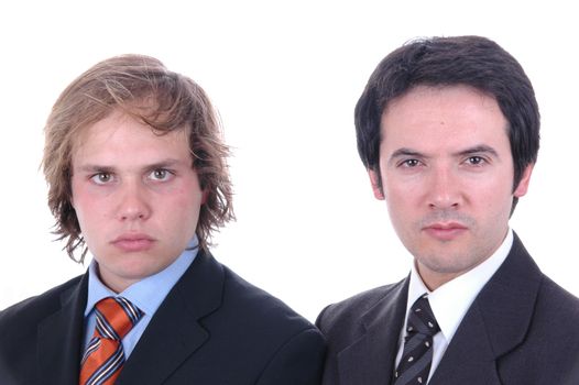 two young business men portrait on white.