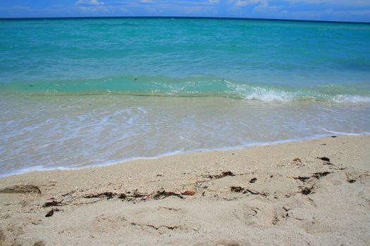 A seascape with beautiful and clear water.
