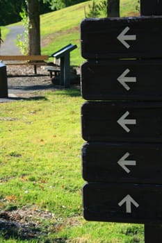 Park directions board close up on a sunny day.
