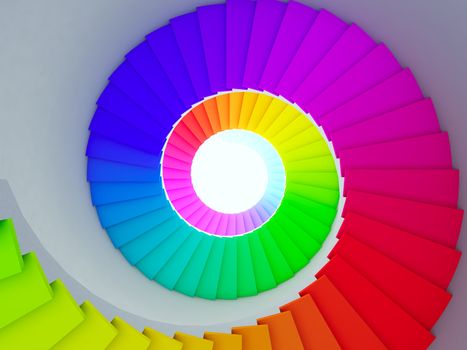 A 3d illustration of a colorful spiral stair to the future.