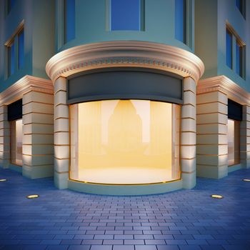 3D illustration showcase in classical style . Evening view.