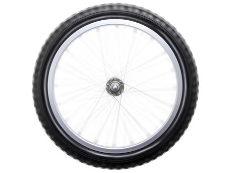 Spinning or rotating sport bicycle wheel isolated