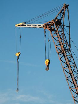 Tower crane with steel hook building metal construction