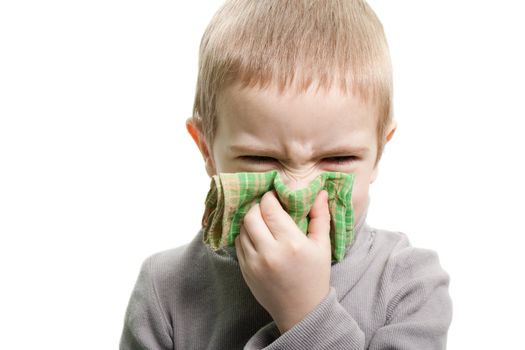 Human child cold flu illness tissue blowing nose
