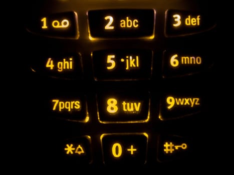 Mobile phone keypad back lit macro image on black