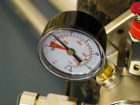 Pressure gauge or manometer on gas or oxygen tank