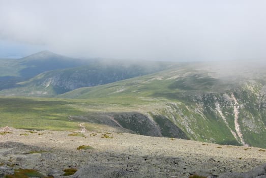 A view along the trails of Mount Katahdin in Baxter State Park, Maine. This area is known as the table.