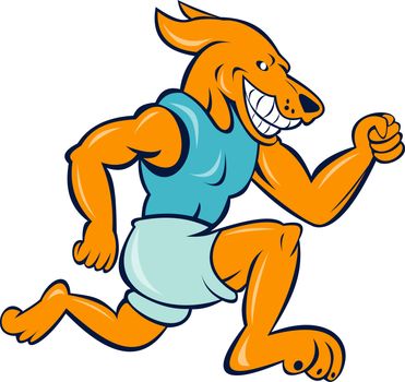cartoon illustration of a dog running or jogging isolated on white
