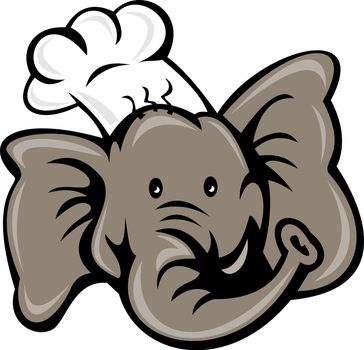  illustration of a cartoon chef cook or baker elephant head viewed from front isolated on white background