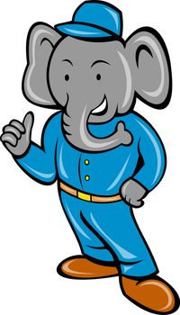 Cartoon elephant busboy or bellboy posing isolated on white background