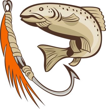illustration of a trout fish and fishing hook lure bait