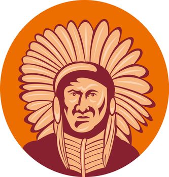 illustration of a native american indian chief facing front view.