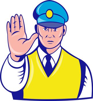 illustration of a police officer holding hand up to say stop