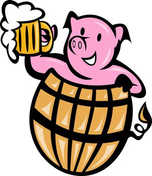 illustration of a pig pork in barrel with beer mug isolated on white
