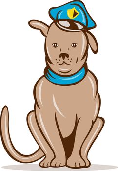  illustration of a Cartoon police dog with cap sitting front view