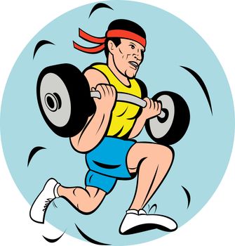 illustration of a man lifting weights while running or jogging
