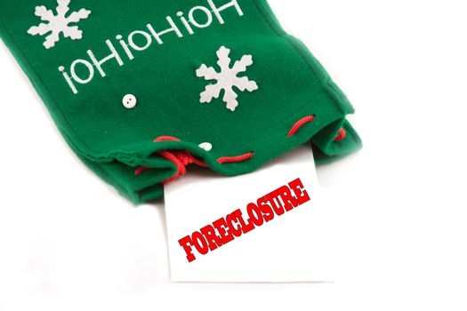 Foreclosure notice for the holidays in christmas sock