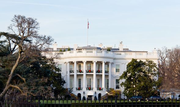 The White House in Washington DC at Christmas as the tree is decorated