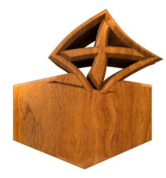 Symbol of placing a voting slip into a ballot box over a white background in wood 