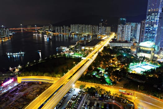 Highway at night in modern city