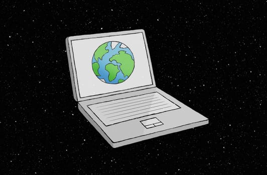 Computer lost in cyber space looking for earth.