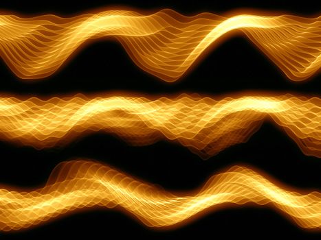 Abstract sine waves rendered in gold against black background