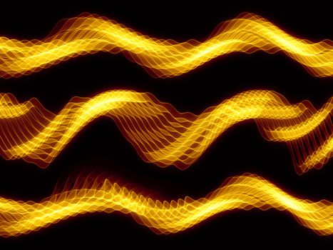 Abstract sine waves rendered in gold against black background