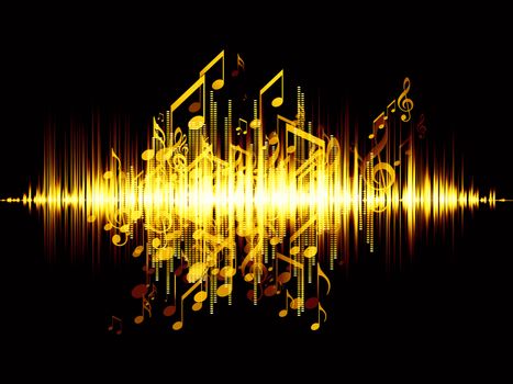 Interplay of sound wave and notes on the subject of music, audio and sound technology