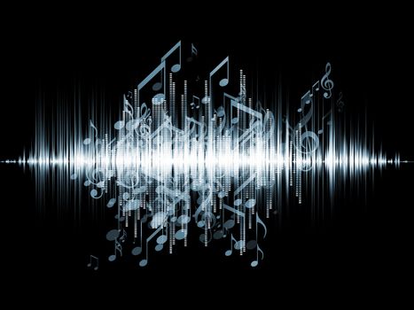 Interplay of sound wave and notes on the subject of music, audio and sound technology