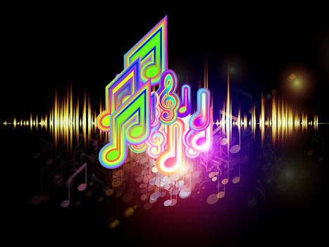 Background of colorful f waves and notes suitable as backdrop for music, audio and sound technology projects