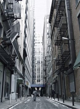 Gotham Dramatic Backstreet with Skyscraper Perspective around