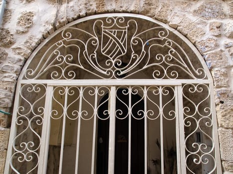 Beautiful Ornamented decorative white iron door gate Jerusalem The Old city