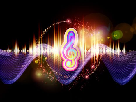 Background of colorful f waves and notes suitable as backdrop for music, audio and sound technology projects