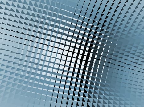 Rendering of section of blue metallic three dimensional circular mesh suitable as a background screen