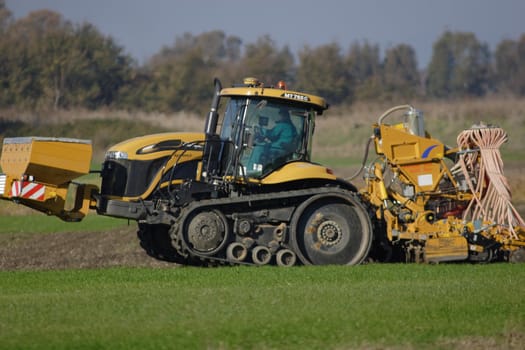 Agriculture, coulture, field, land, car, tractor, agricultural machine, rural, field,  tractors, vehicles, wheat, yellow,