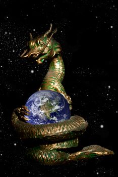 Dragon rolled the earth in the space area, Dragon year concept