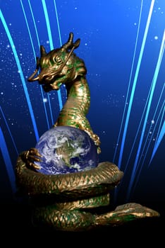 Dragon rolled the world with graphic line background