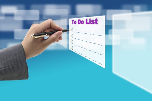Businessman hand Writing To Do List on Technology Virtual Whiteboard Interface