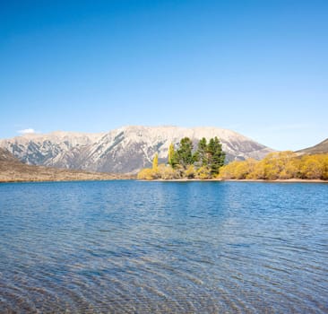 Landscape of mountain range at Lake Pearson Arthur's pass National Park New Zealand