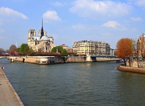 Cathedral Notre Dame at River Seine Paris France