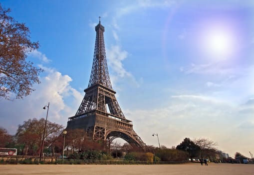 Eiffel tower from Garden in Paris France