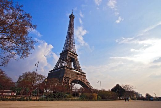 Landscape of Eiffel tower from Garden in Paris France