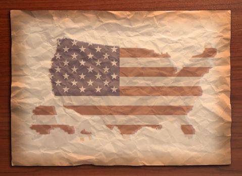 USA Map with flag on recycle vintage paper craft