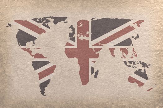 vintage world map with UK flag on paper craft (map from NASA)