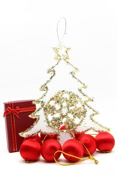 holiday box with christmas tree and ornament for decoration