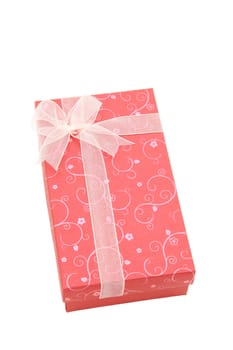 perspective of isolated red holiday gift box, vertical
