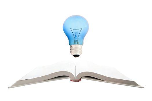 concept of Retro book and light bulb, isolated on white background