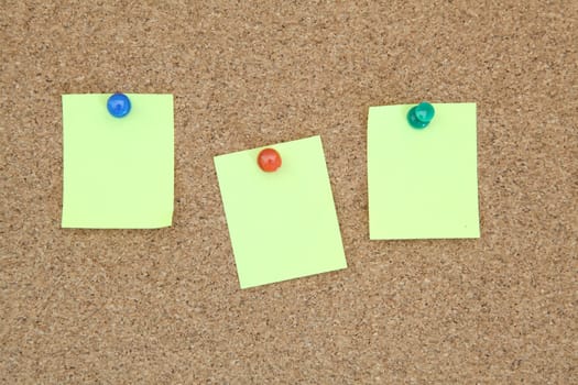 three yellow memo sticker on notice cork board