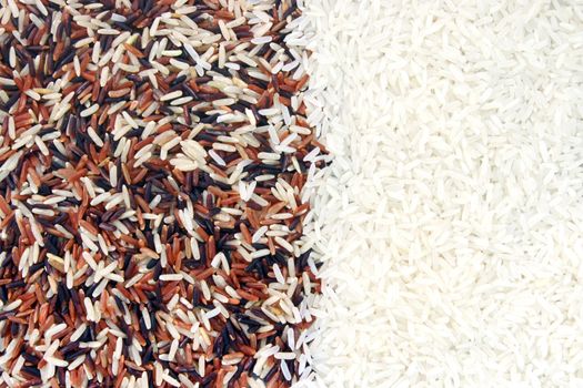 Thai Red Jasmine and Fragment magenta Organic rice half with White Jasmine rice, Background texture surface pattern